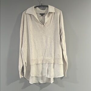 RW&CO. Cream Long Sleeve Notched Collar Blouse